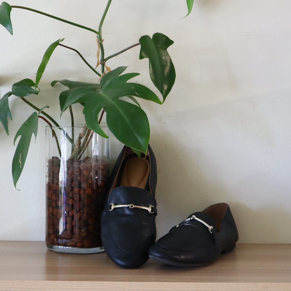 Women's Rachel Zoe Axe Black Faux Leather Loafers Size 8.5